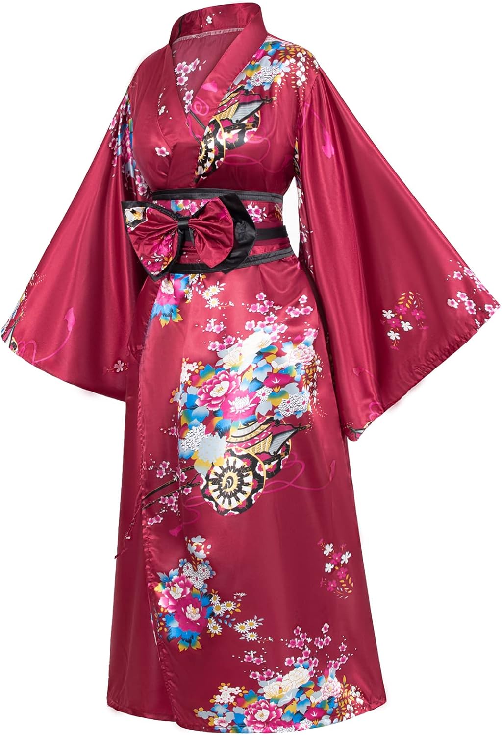 Japanese Anime Women's Kimono Robe Geisha Yukata Sweet Dress Blossom Satin Bathrobe Sleepwear Fans Tabi Socks Set - Image 5