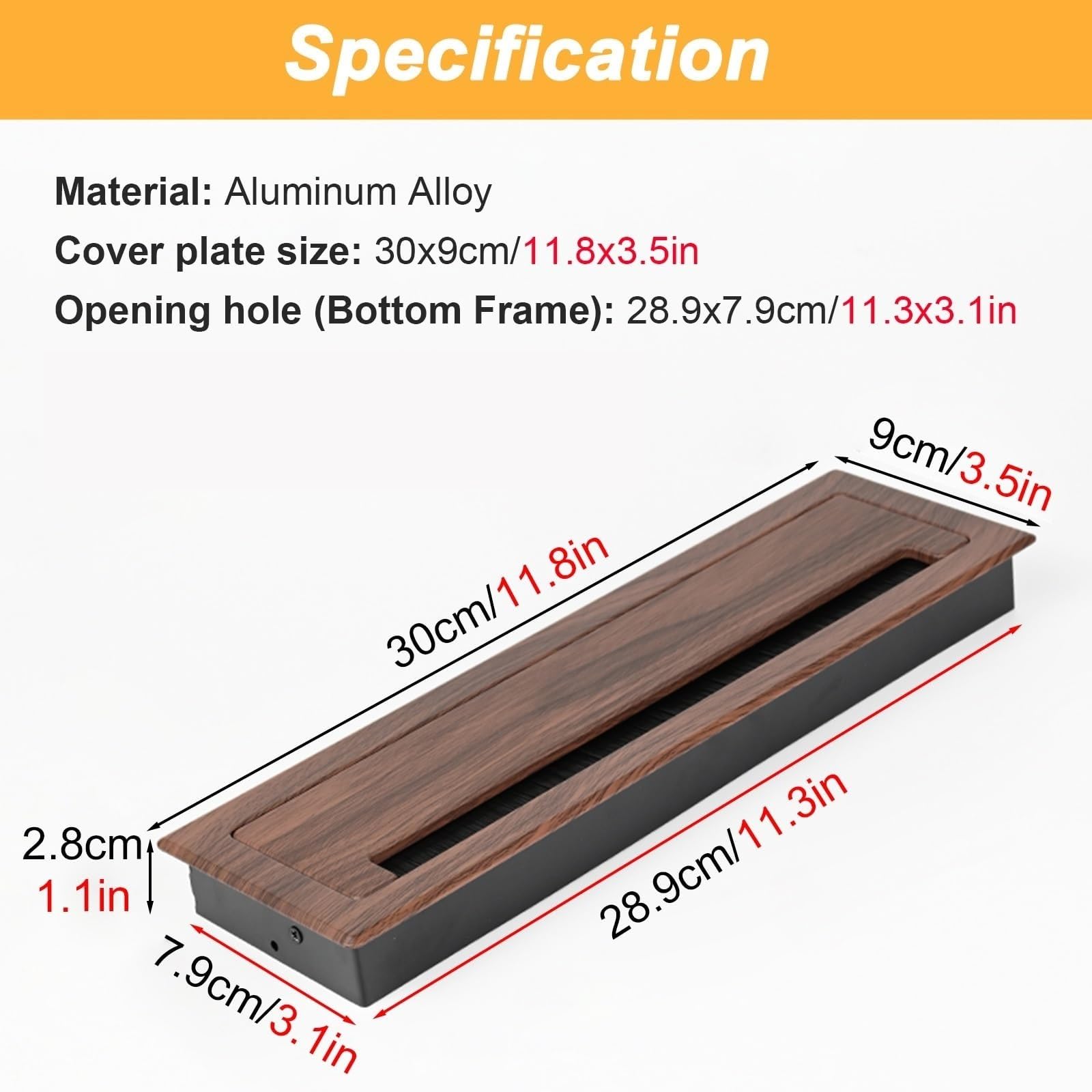 Aluminium-Schreibtischdurchführungen, Kabelmanagement-Organizer(Brown,30x9cm)