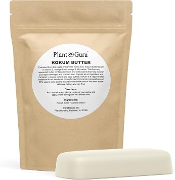 Raw Kokum Butter 8 oz. Bar 100% Pure Natural - Great for Skin, Body and Hair Moisturizer, DIY Creams, Balms, Lotions and Soap Making.