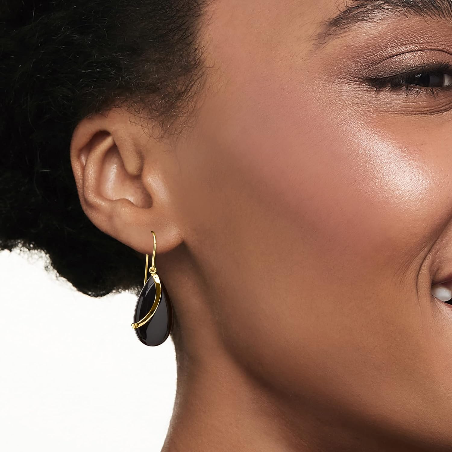 Ross-Simons Pear-Shaped Black Onyx Drop Earrings in 14kt Yellow Gold