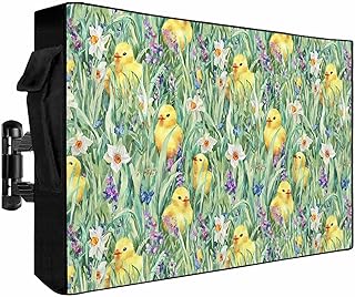 Easter Outdoor TV Cover for 60"-65" TV Easter Eggs Chicken Spring Flower Grasses Waterproof TV Covers 600D Heavy Duty Outside Television Screen Protectors Shield with Zipper 58"Wx37"H,Roll Up