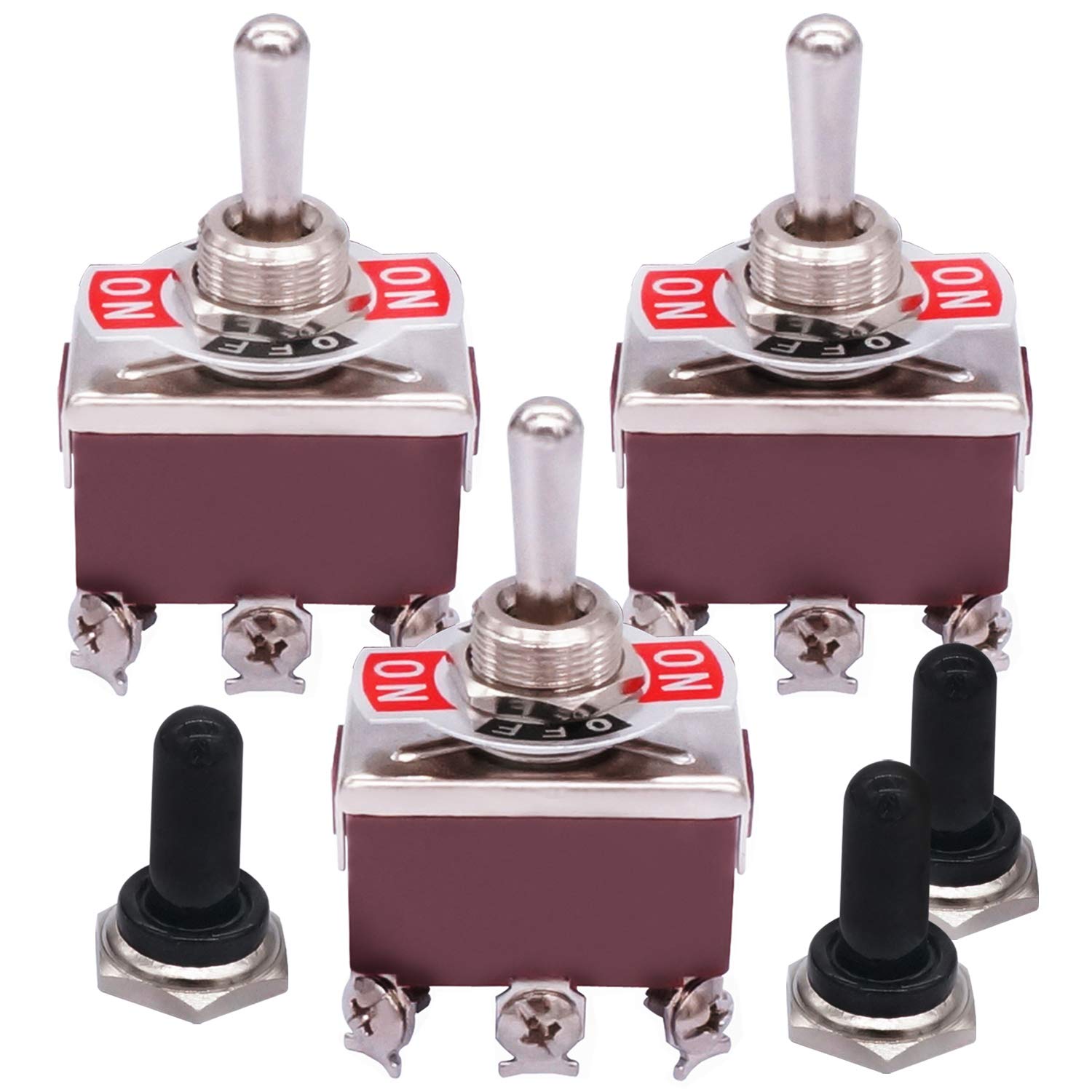 mxuteuk/3 Pcs Heavy Duty Rocker Toggle Switch 6 Pin 3 Position ON/Off/ON 15A 250VAC DPDT Metal Knob Cover Cap Waterproof TEN-1322
