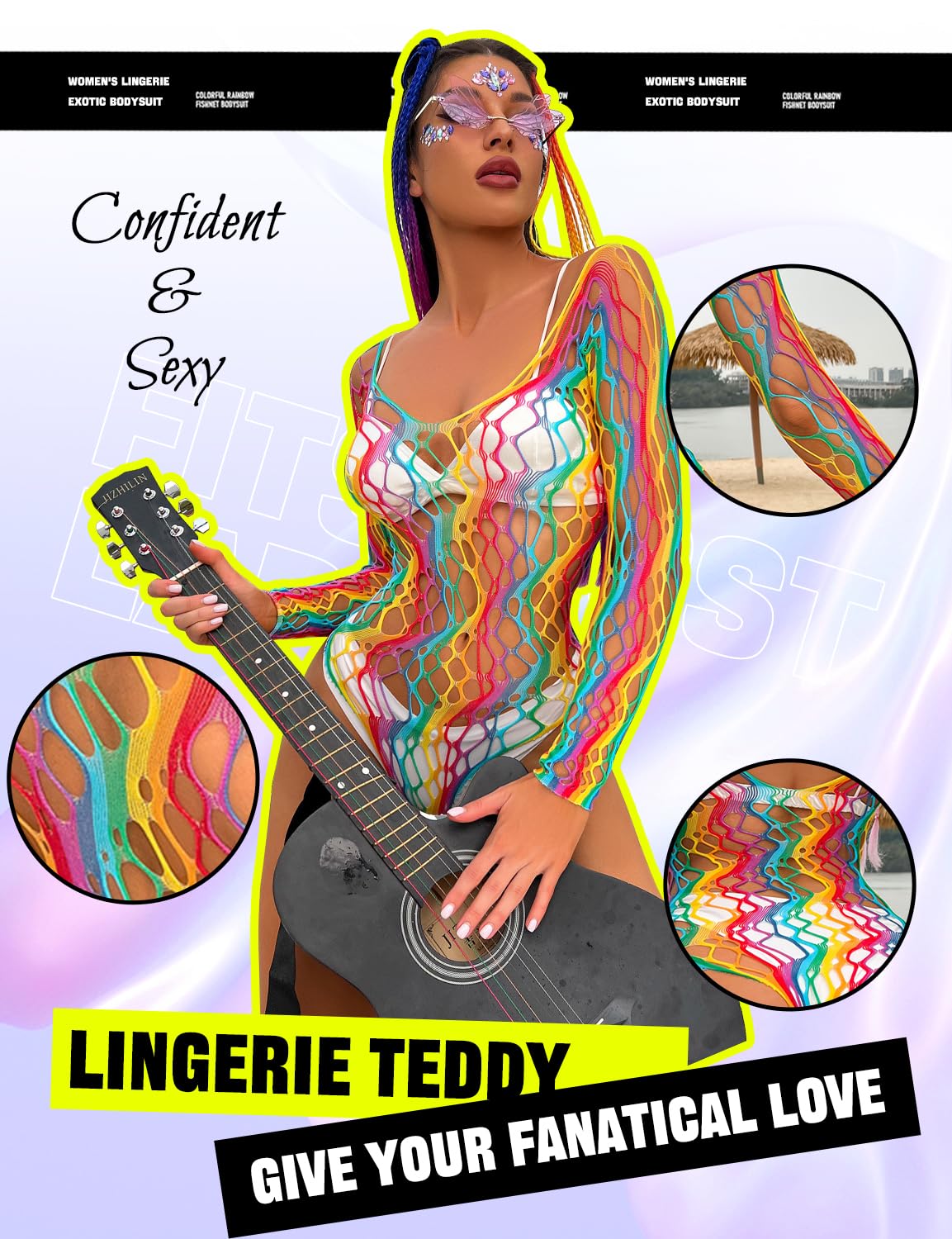 KRICJYH Lingerie for Women Sexy Bodysuit Fishnet Sparkle Rhinestone Teddy One Piece Babydoll Stripper Outfits Exotic