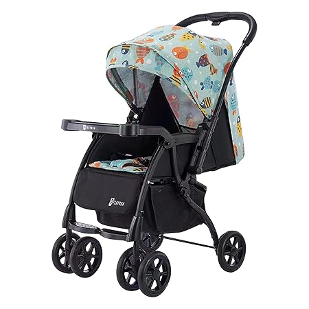 Leotoon Imperial Glide Stroller | Reversible Handle | 3 Levels Reclining | 5 Point Harness | XL Storage Baskets | 6 Sturdy Wheels | Unisex | Easy Fold Design | Dining Tray & Bottle Holder| Adjustable Footrest | (Nimo) (6-36 Months)