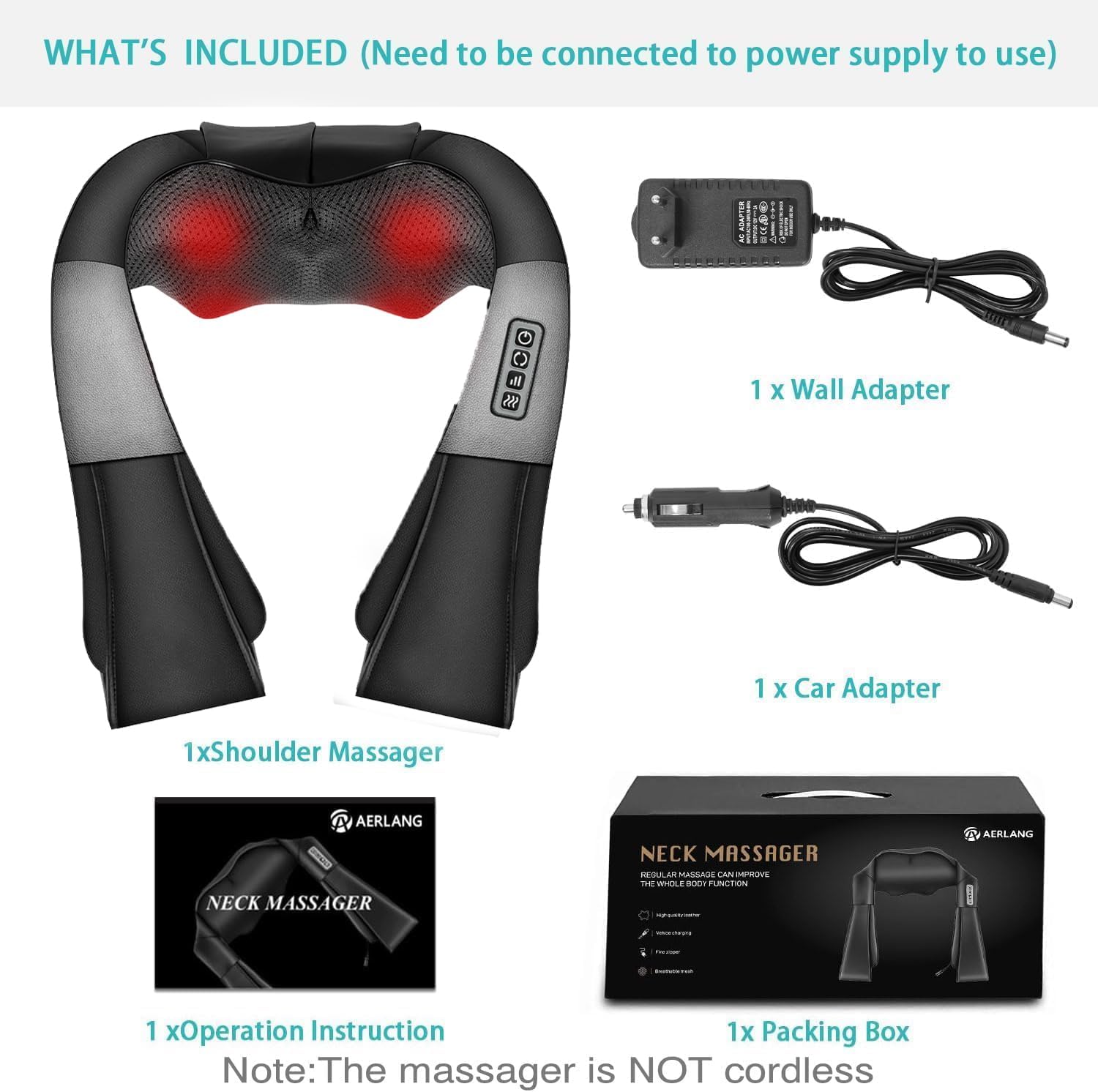 AERLANG Shiatsu Back and Neck Massager, Back Massager Deep Tissue Kneading Neck and Shoulder Massage with Heat, Electric Massage Pillow Fathers Day Gift Ideas from Daughter Son(NOT Cordless) - Image 6