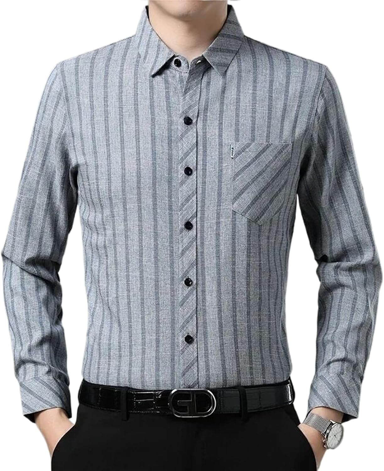 Men's Business Casual Long Sleeved Printed Shirts All Season Versatile Tops