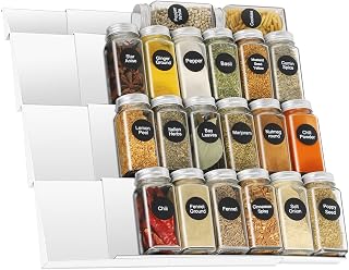 Spice Rack Storage Box Spice Storage Drawer Insert Adjustable from 30 to 60 cm Spice Box Organizer System for Kitchen Countertop Cabinet Shelf 4 floors