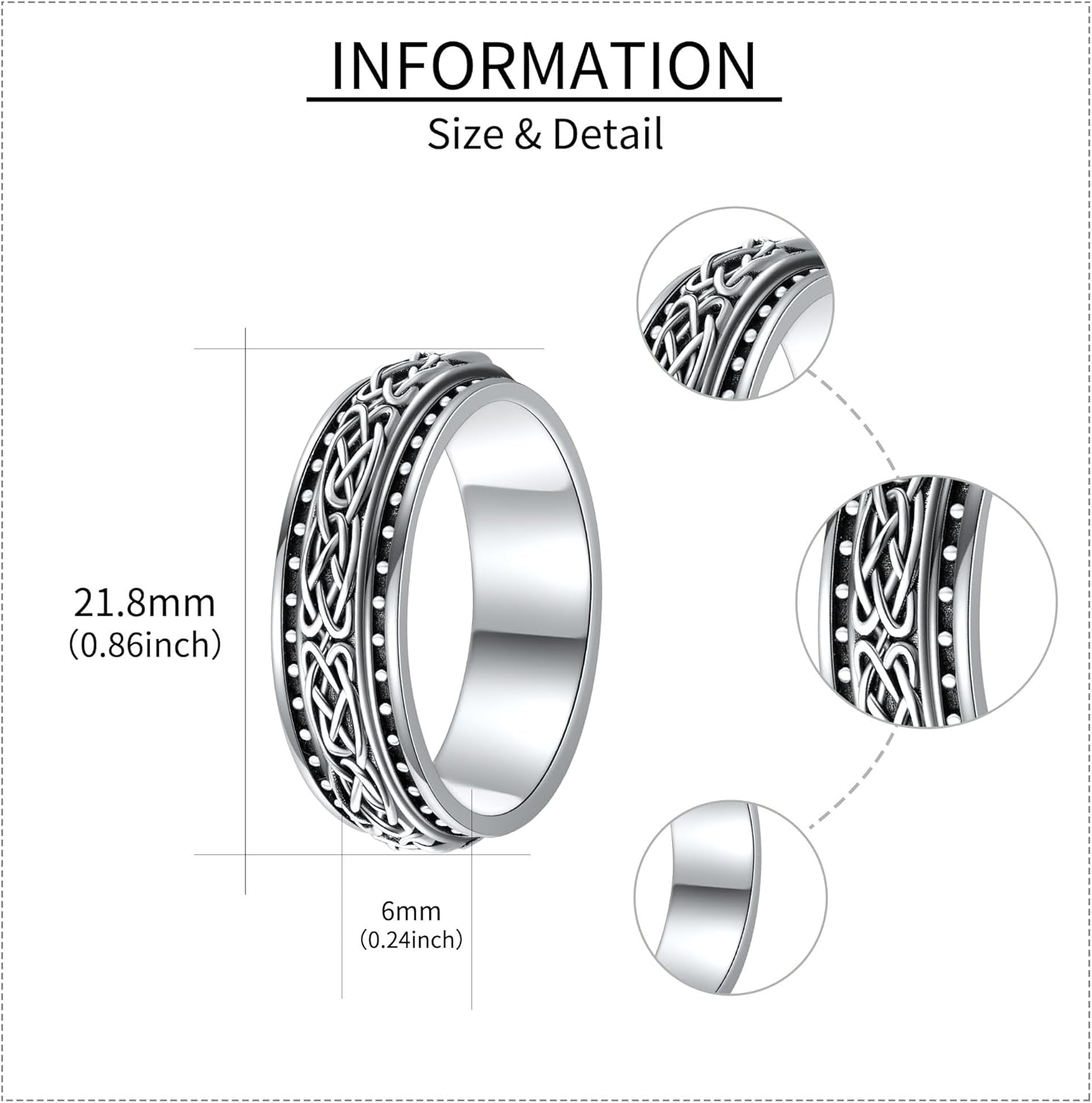 YAFEINI Celtic Knot Fidget Ring 925 Sterling Silver Irish Celtic Spinning Rings Anxiety Ring Fidget Jewelry Gifts for Women Men - Image 4