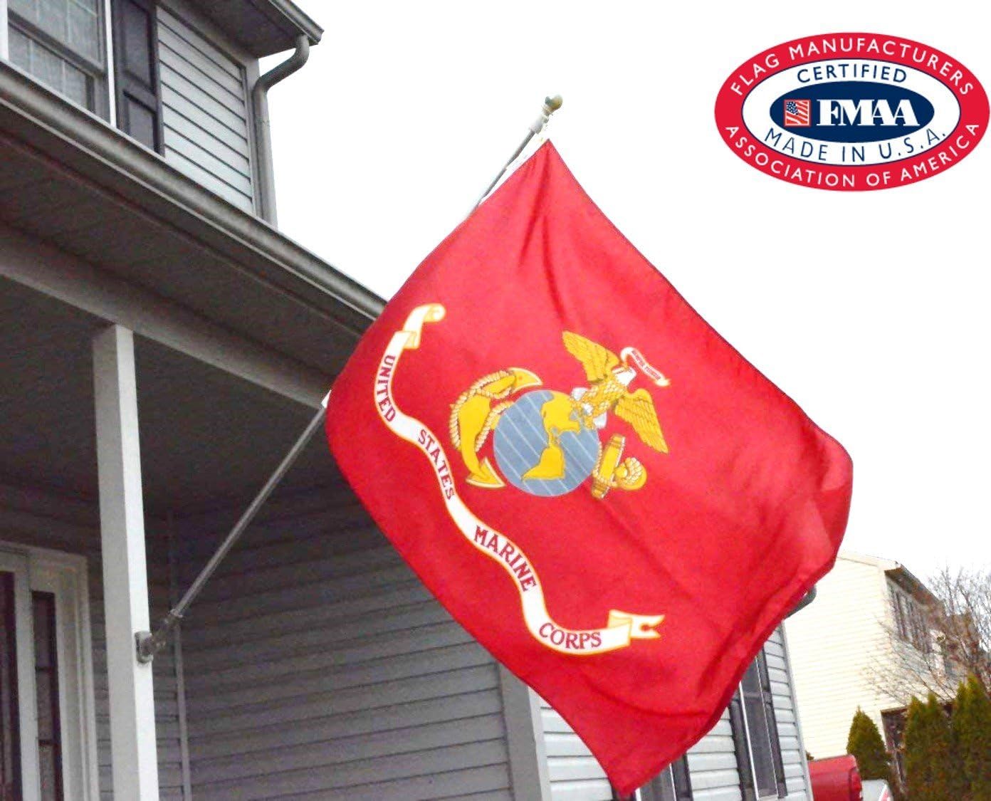 Valley Forge, US Marine Corps Flag, Nylon, 3'x5', 100% Made in USA, Canvas Header, Heavy-Duty Brass Grommets