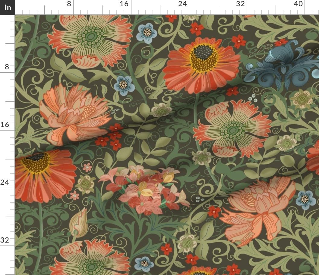 Spoonflower Fabric - Art Nouveau Antique Floral William Morris Vintage Victorian Moody Arts Printed on Petal Cotton Fabric Fat Quarter - Sewing Quilting Apparel Crafts Decor