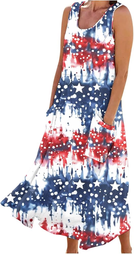 Mzkdieey American Flag Maxi Dress for Women 4th of July Patriotic Long Tank  Dress Summer Casual Sleeveless Loose Pocket Dress at Amazon Women's  Clothing store