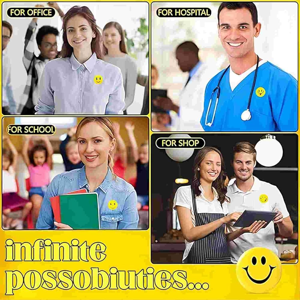 45 Spille Smiley Face In Metallo - Bottoni Decorativi 30mm Per Abbigliamento, Zaini E Costumi - Foto 7