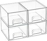 Vtopmart 4 Pack Small Clear Stackable Storage Drawers,Acrylic Bathroom Makeup Organizer,Plastic Storage Bins For Vanity, Undersink, Kitchen Cabinets, Pantry, Home Organization 4pack-Clear