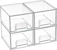 Vtopmart 4-Pack Clear Stackable Storage Drawers - Acrylic Makeup Organizer for Bathroom Vanity, Kitchen Pantry, Undersink Bins