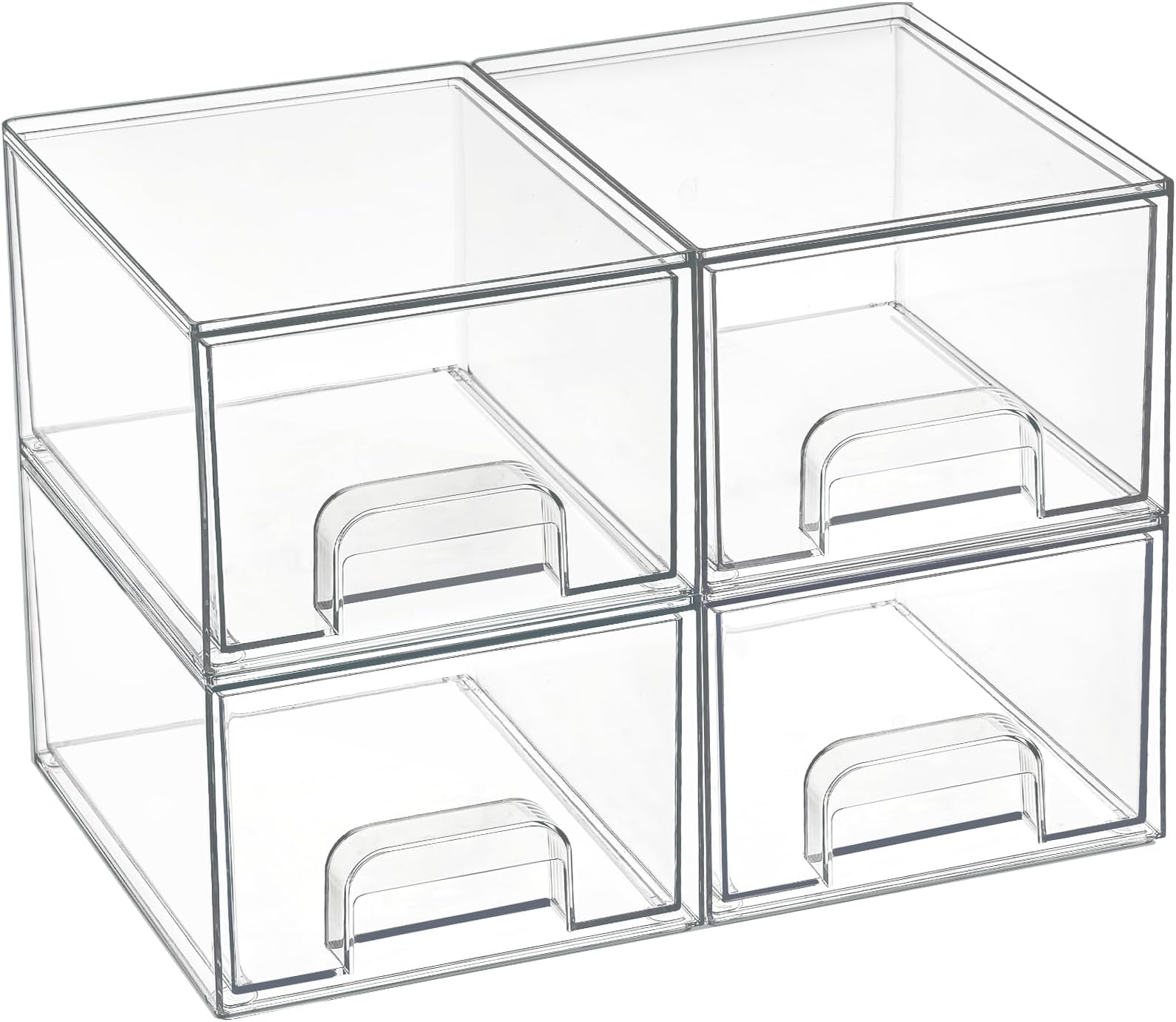 4 Pack Clear Makeup Organiser, Acrylic Small Stackable Storage Drawers, Plastic Storage Box For Vanity, Bathroom, Under Sink, Kitchen Cupboard, Pantry, Home Organization