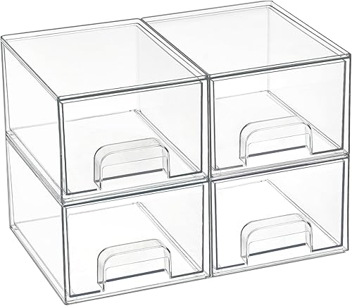 Vtopmart 4 Pack Clear Makeup Organiser, Acrylic Small Stackable Storage Drawers, Plastic Storage Box For Vanity, Bathroom, Under Sink, Kitchen Cupboard, Pantry, Home Organization - 1