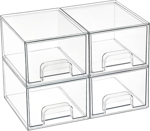 Vtopmart 4 Unidades Cajones Apilables de Organizador de Maquillaje | Organizadores de Baño de Acrílico, para Cómoda, Cosméticos, Cocina, Despensa, Escritorio