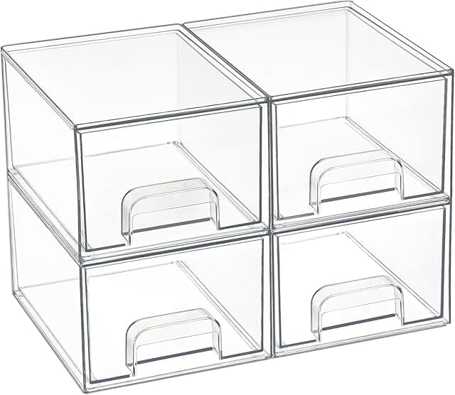 Vtopmart 4 Pack Small Clear Stackable Storage Drawers,Acrylic Bathroom M...