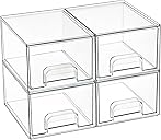 Vtopmart 4 Pack Small Clear Stackable Storage Drawers,Acrylic Bathroom Makeup Organizer,Plastic Storage Bins For Vanity, Undersink, Kitchen Cabinets, Pantry, Home Organization