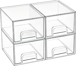 Vtopmart 4 Pack Small Clear Stackable Storage Drawers,Acrylic Bathroom Makeup Organizer,Plastic Storage Bins For Vanity, Undersink, Kitchen Cabinets, Pantry, Home Organization