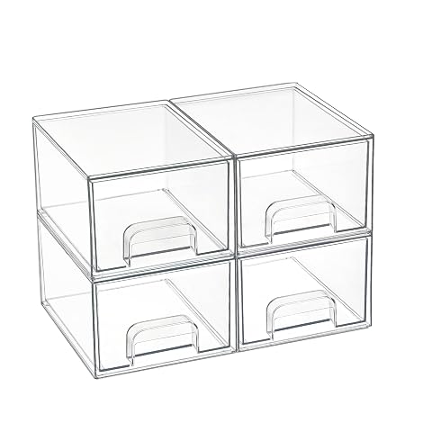 Vtopmart 4 Pack Small Clear Stackable Storage Drawers Acrylic Bathroom Makeup Organizer Plastic Storage Bins For Vanity Undersink