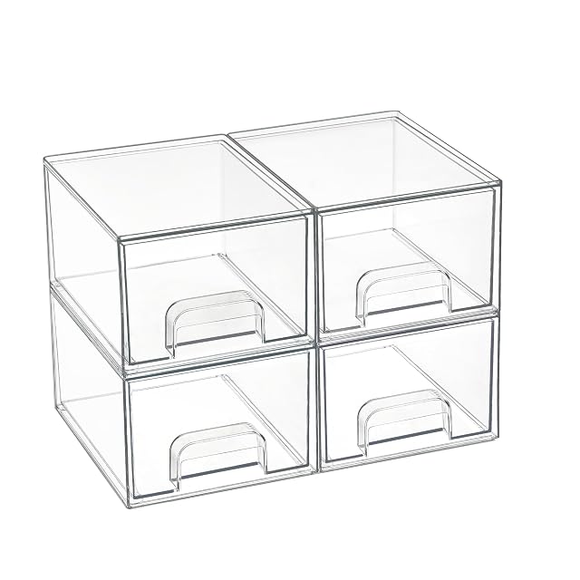 Vtopmart 4 Pack Small Clear Stackable Storage Drawers Acrylic Bathroom Makeup Organizer Plastic Storage Bins For Vanity Undersink