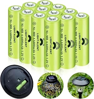 Ni-MH AA Rechargeable Batteries, Double A High Capacity 1.2V Pre-Charged for Garden Landscaping Outdoor Solar Lights, String Lights, Pathway Lights (AA-600mAh-12pack)