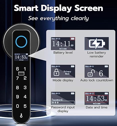 Miniatura 3 de Anweller H1 Cerradura de manija de puerta de huellas dactilares, cerradura inteligente de perilla de puerta de entrada sin llave, cerraduras de