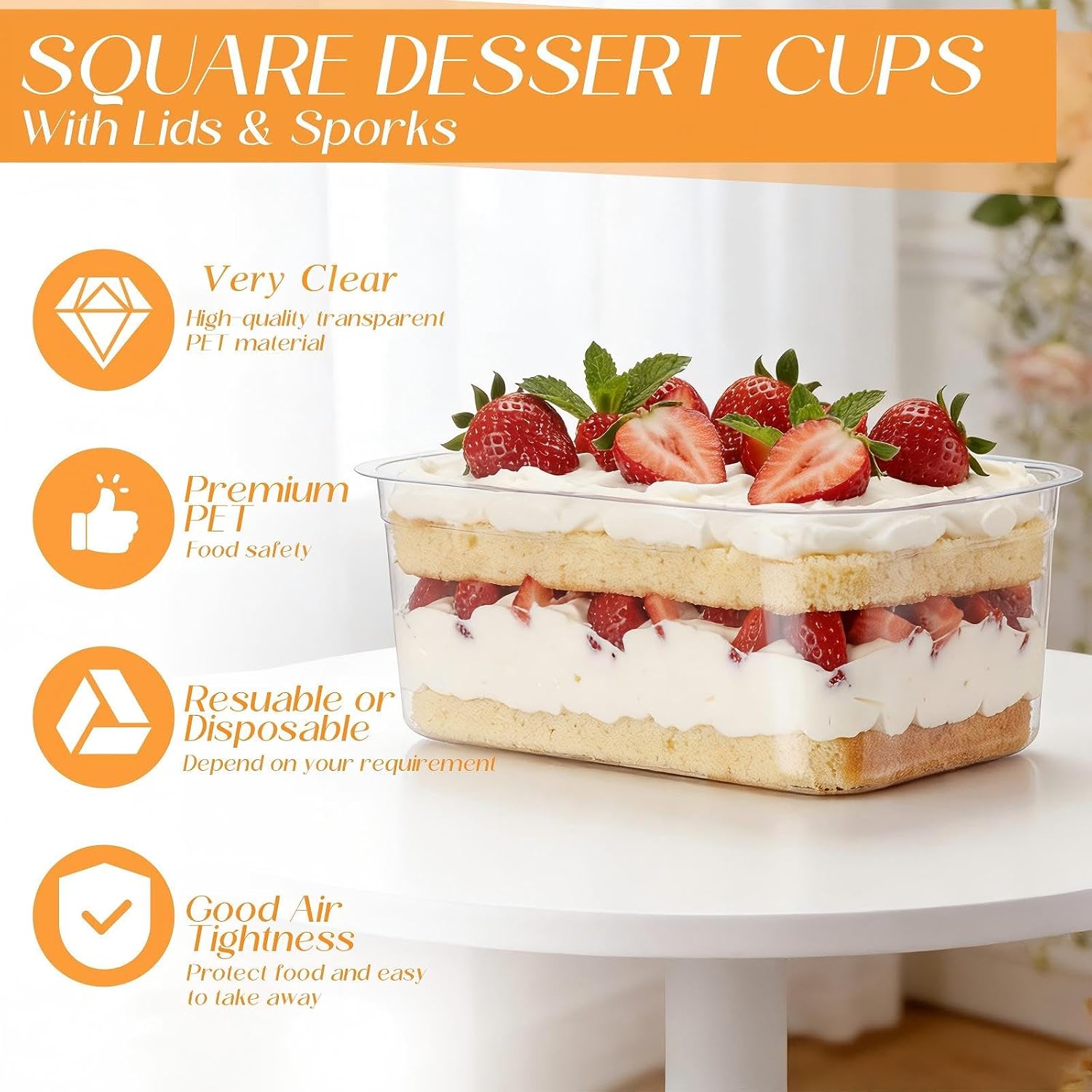 Tanlade 100 Pack 9oz Clear Dessert Cups with Lids Sporks Plastic Flat Lid