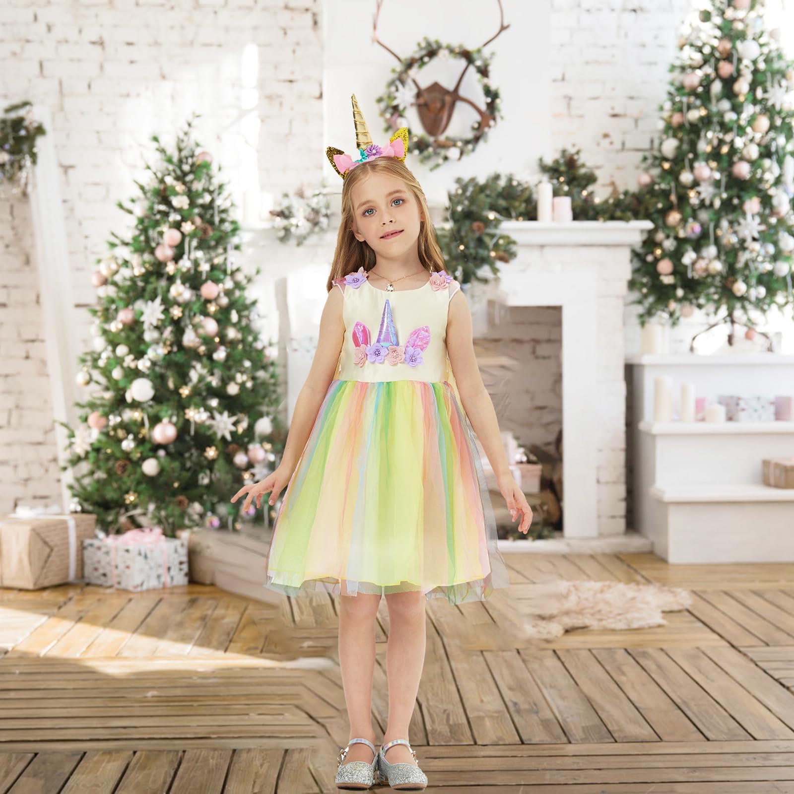 URAQT Vestito da principessa, da bambina, per cosplay, carnevale, feste, matrimoni, principessa, con collana e fascia