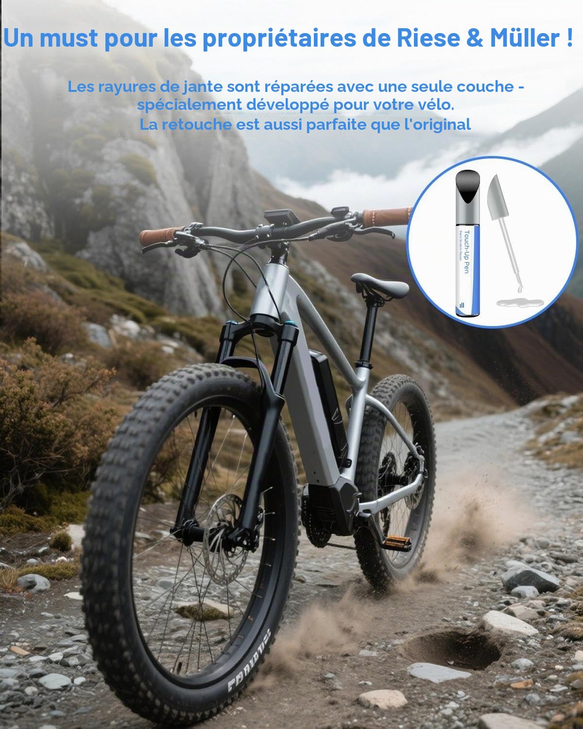 Crystal White Peinture pour vélo - Peinture de retouche pour Riese & Müller, utilisez un stylo de retouche pour métal et plastique - Peinture pour vélo hautement couvrant