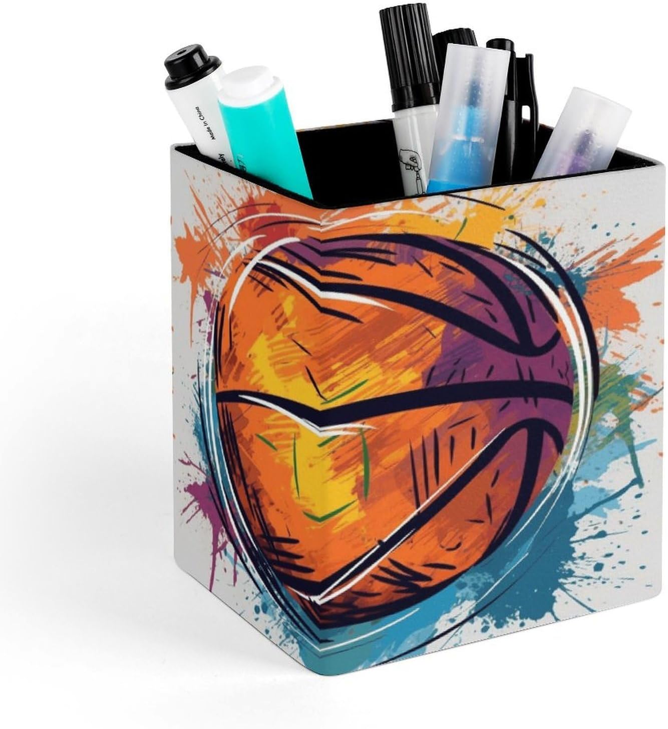 Colorful Basketball Pen Holder Square Desk Organizer for Office Studio