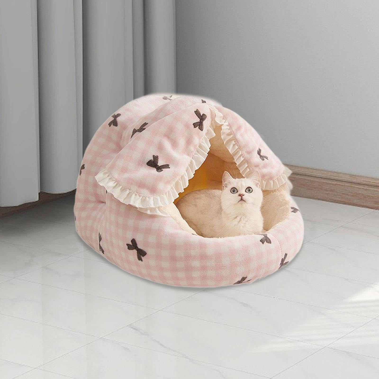 B Baosity Cama para Gato con Cubierta Cama para Perros Cama Nido para Gatos Pequeños Y Medianos Suave Y Cómoda de Felpa Adecuada para, Rosa