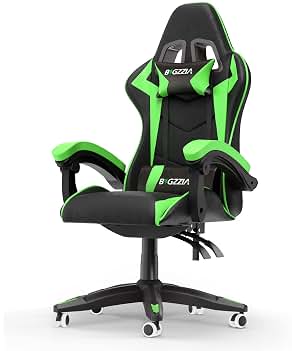 bigzzia Silla Gaming，Silla Ergonómica para Videojuegos, Oficina y Estudio, Silla Gaming con Cojín Lumbar y Reposacabezas, Regulable en Altura (Sin Reposapiés, Verde)