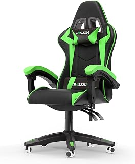 bigzzia Silla Gaming，Silla Ergonómica para Videojuegos, Oficina y Estudio, Silla Gaming con Cojín Lumbar y Reposacabezas, Regulable en Altura (Sin Reposapiés, Verde)