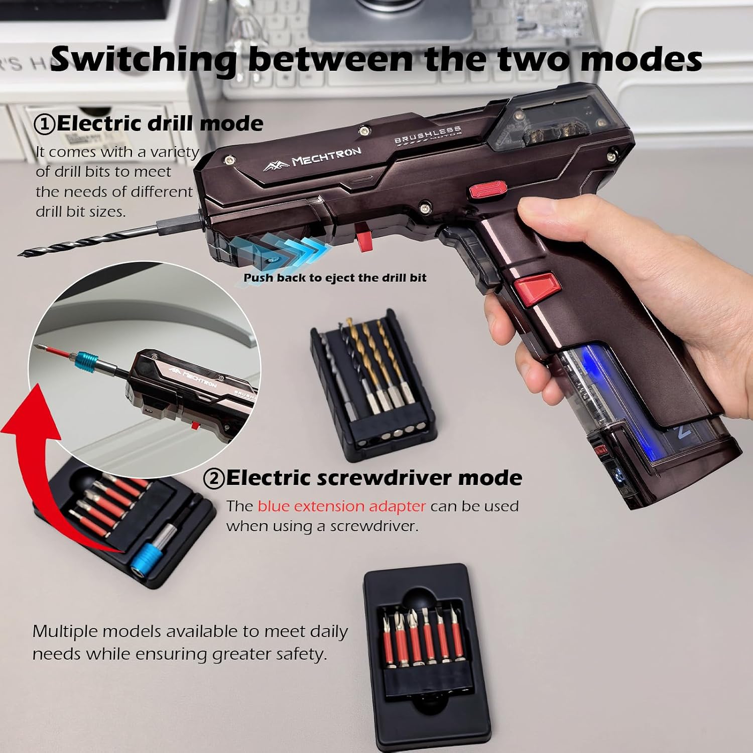 Upgraded AI Smart Dual Speed Drill,Shaped Cyberpunk Design Driver,Futuristic Cool Tech Gifts for Men,UV Plated Design,2-in-1 Screwdriver&Drill,LED Digital Display (Midnight Black)