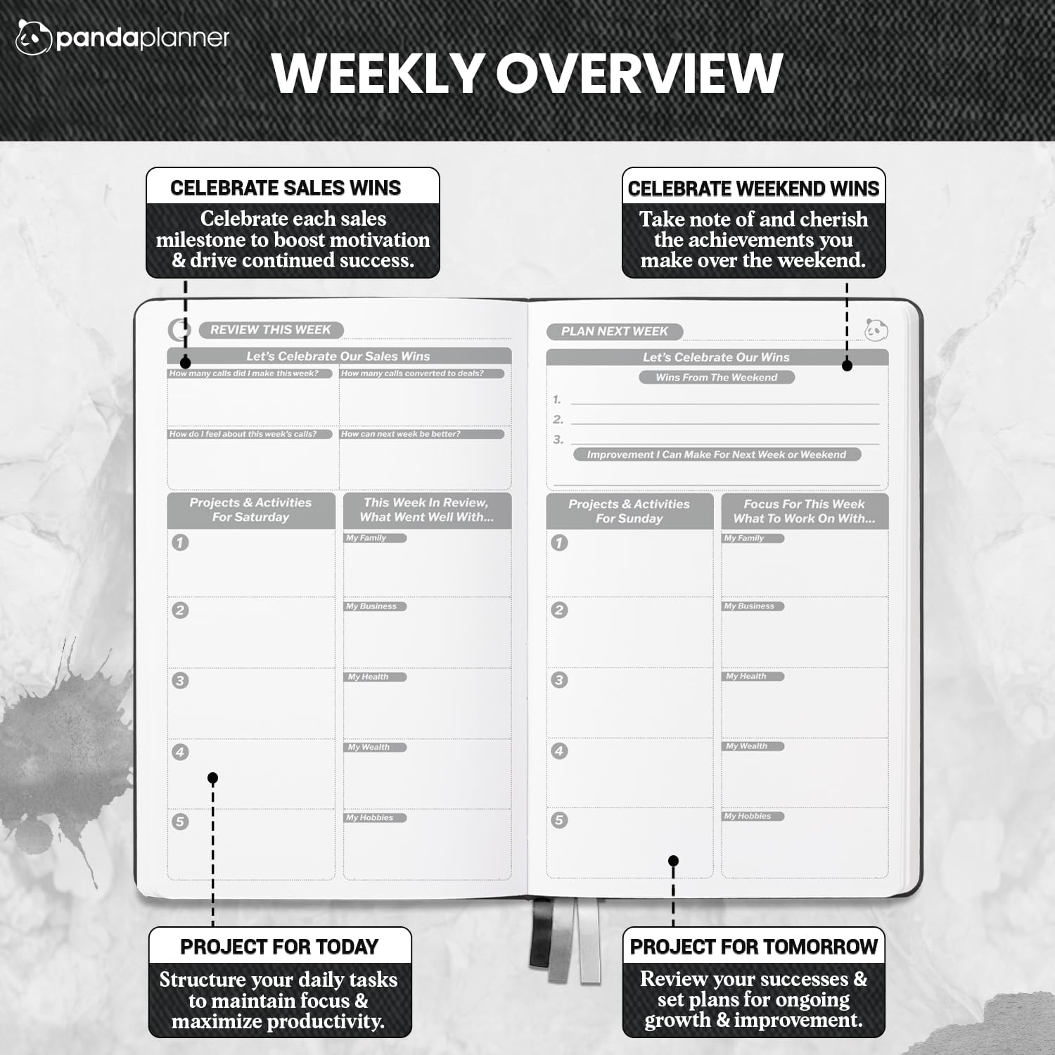 Planner 2026 – Panda Planner Sales Pro Daily Planner for Professionals | Undated 90-Day Productivity, Goal & Sales Tracker | Work Planner with Monthly, Weekly & Daily Layout | Black