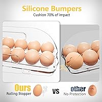 Vista 3 de Soporte para huevos para refrigerador, contenedor automático de huevos con parachoques suaves y asa para refrigerador, organizadores apilables