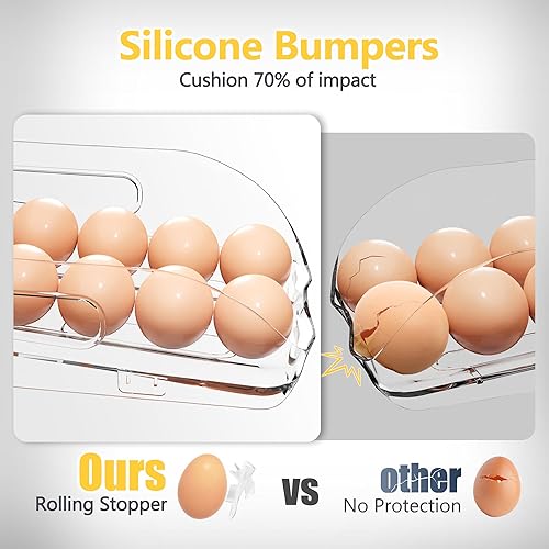 Miniatura 3 de Soporte para huevos para refrigerador, contenedor automático de huevos con parachoques suaves y asa para refrigerador, organizadores apilables para
