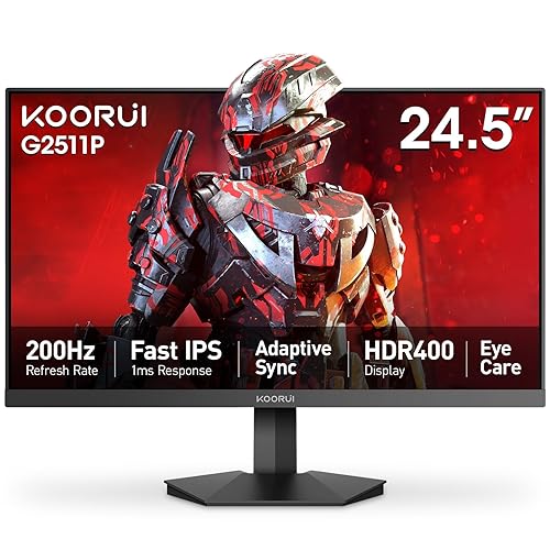 KOORUI 24.5 Inch Gaming Monitor, 200Hz Monitor, 1ms, FHD 1080p IPS Display, 90% DCI-P3 Color Gamut, HDR400, with Adaptive Sync Thechnology, HDMI & DP Port, Black, G2511P - 24.5"/FHD/200Hz