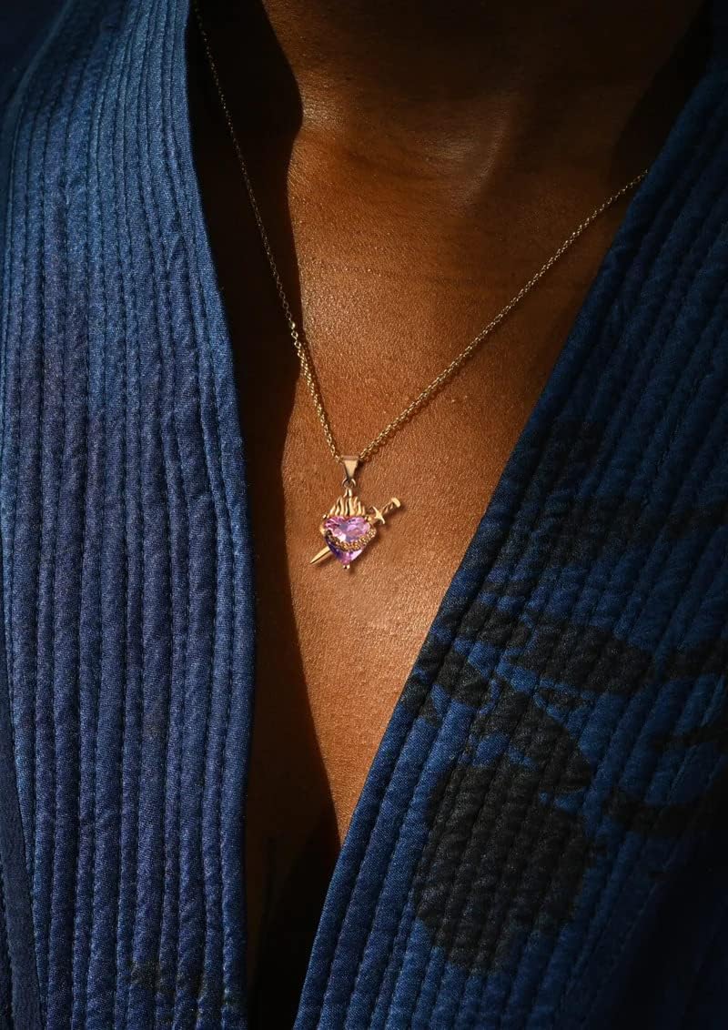 Gold Sacred Heart of Jesus | Immaculate Heart of Mary Necklace for Women with Cubic Zirconia Gemstone Religious Jewelry Gift - Image 3