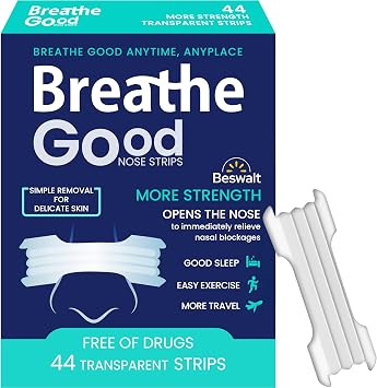 44 Strong Nasal Strips - Clear Extra Strength Nose Stop Solution for Men and Women Sensitive Skin Better Breathe Sleeping Aid Right Left Passage Good Inflow Rite by Beswalt BWNSO412
