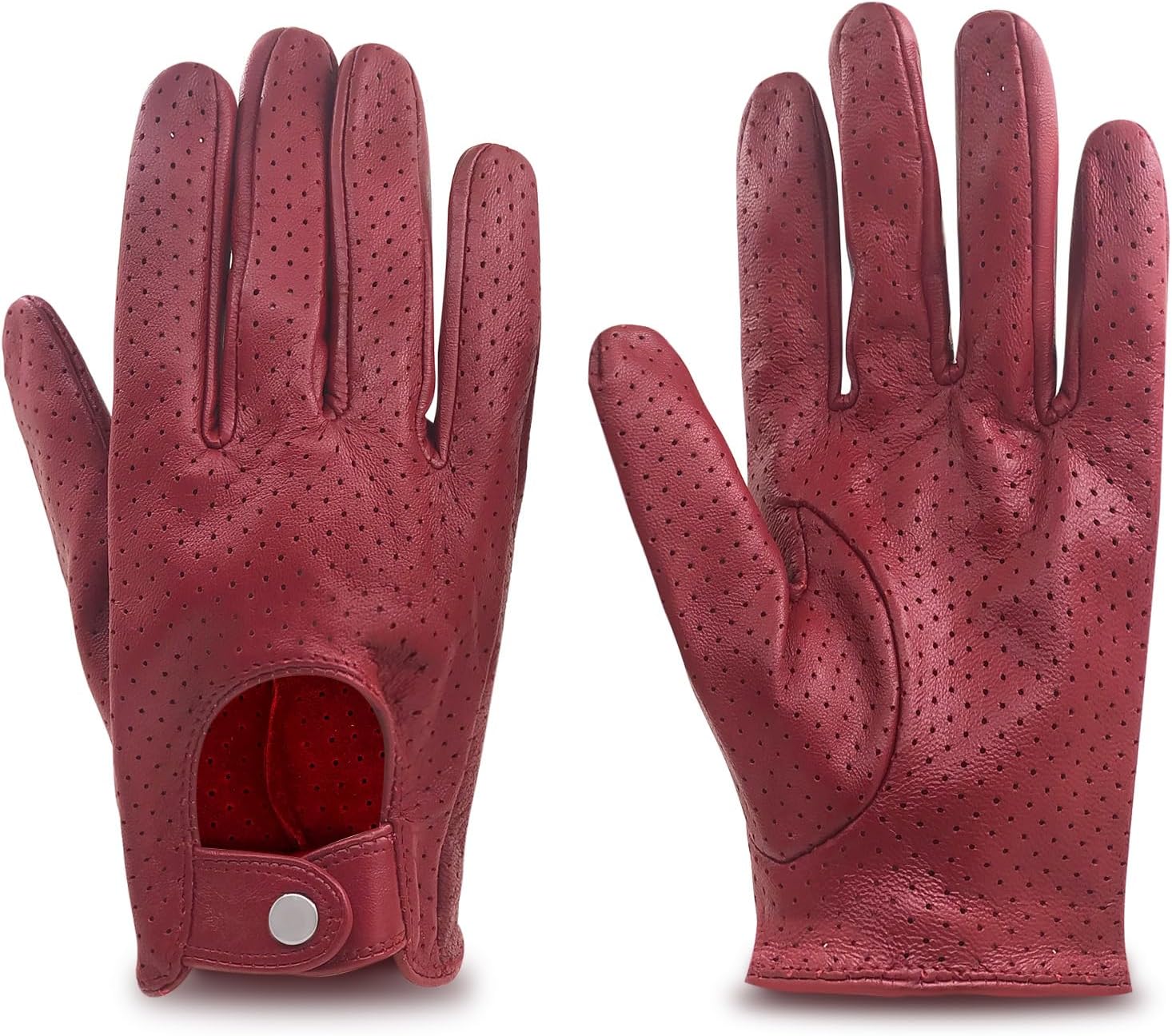 Womens Full Mesh Leather Driving Gloves Unlined -Soft and Thin Italian Lambskin