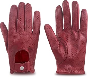 Womens Full Mesh Leather Driving Gloves Unlined -Soft and Thin Italian Lambskin
