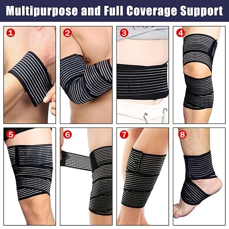supregear 2 Pcs Hamstring and Thigh Compression Wraps, Adjustable Thigh Brace for Muscle Sprain, Quadricep Support Sleeve for Men and Women, Elastic Bandages for Knee Calf Arm Leg, 150 cm/59 in