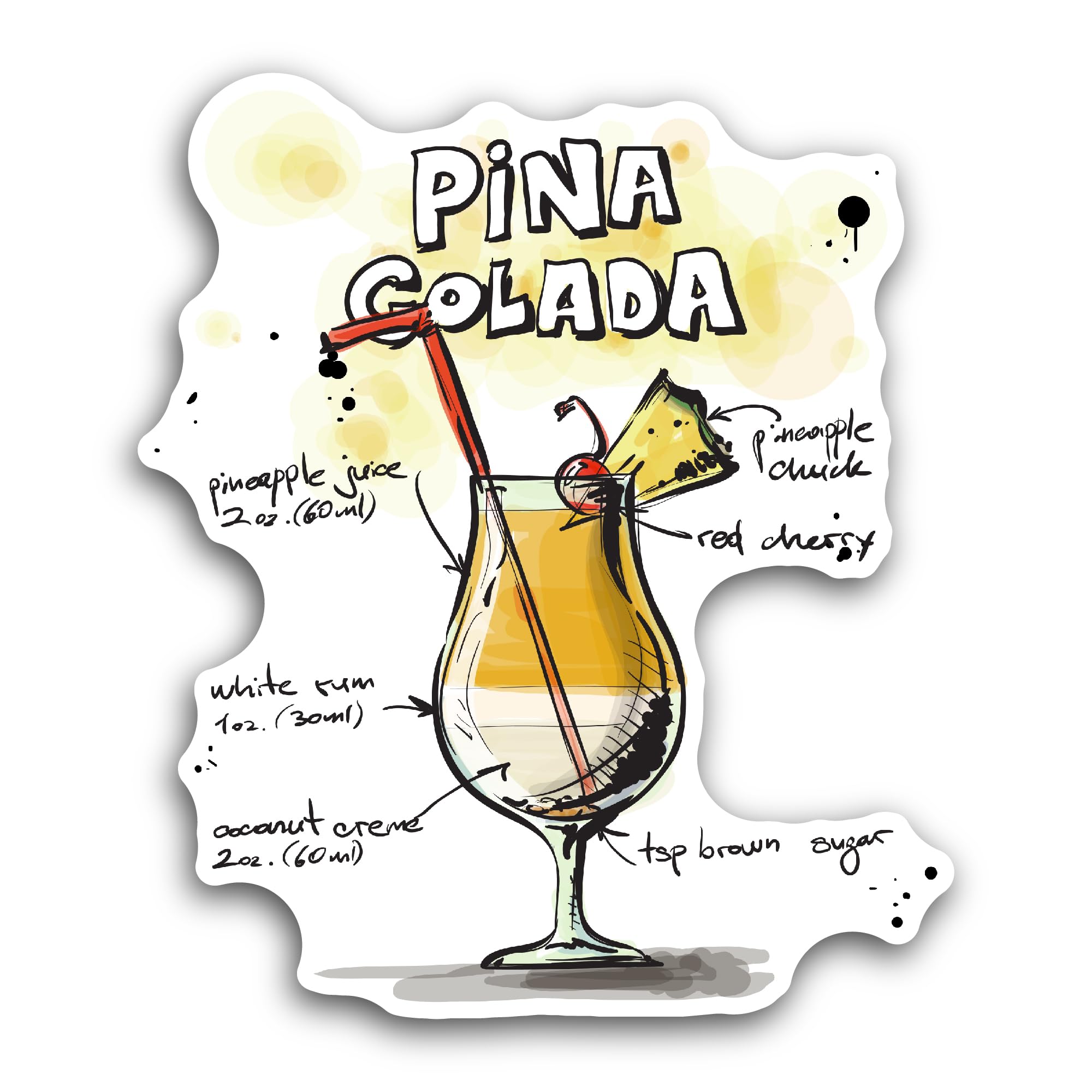 2 (Pieces) 3" and 5" Cocktail - Pina Colada Sticker, Waterproof Vinyl Decals for Many Purpose Like Cars, Trucks, Laptops, Phones, Windows and More