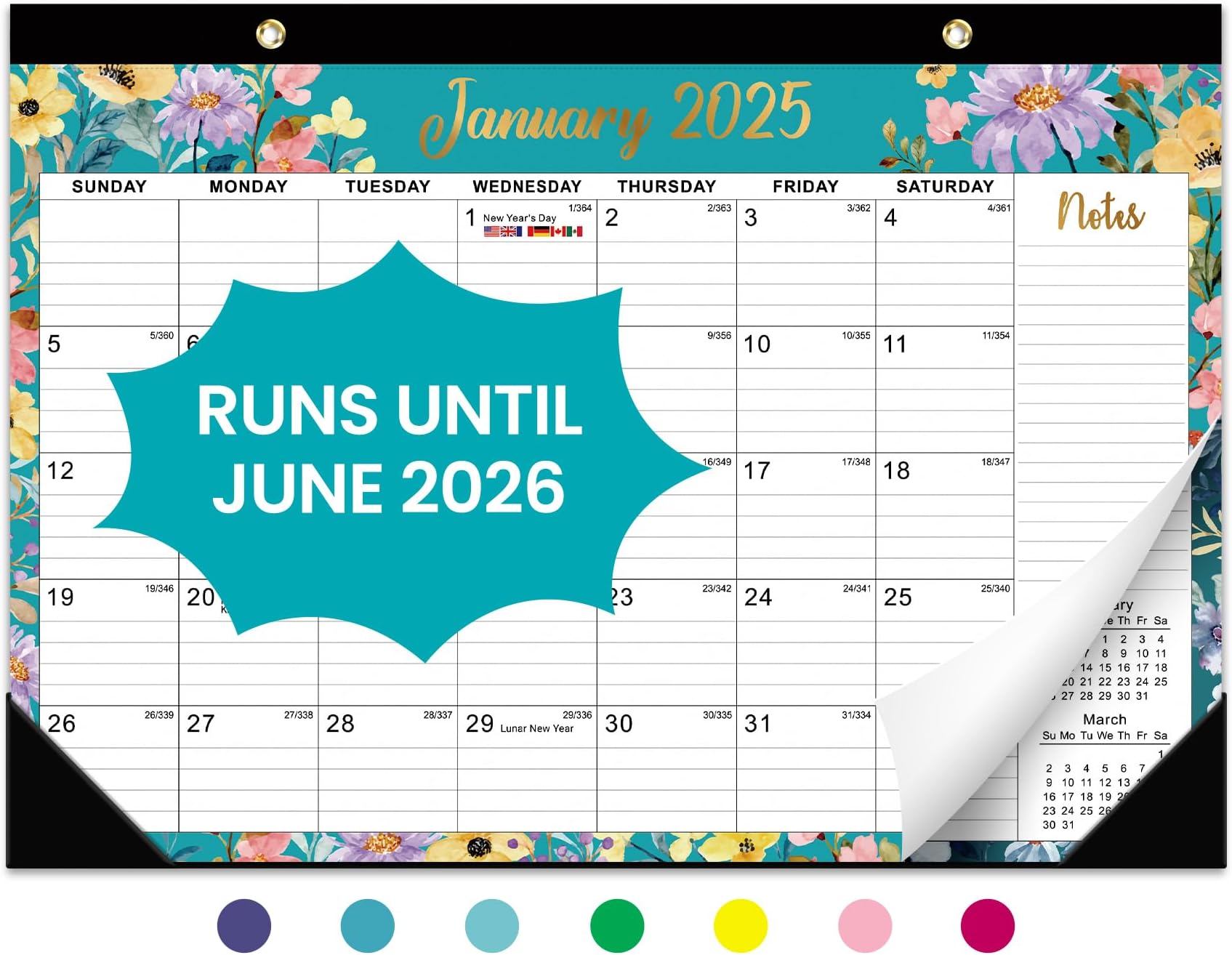 Desk Calendar 2025, 21 Months Calendar Runs from October 2024 to June 2026 - Large 17" x 12" Desktop/Wall Monthly Calendar for Home School, or Office - 2025 New Edition, Floral Pattern