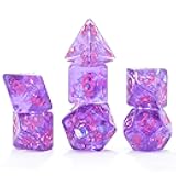 Gate Keeper Games and Dice: Inclusion Dice: Rock Candy - 7pc RPG Set, Purple Mylar w/ Violet Resin & Hot Pink Numerals, 7 Dice for Role Playing Games