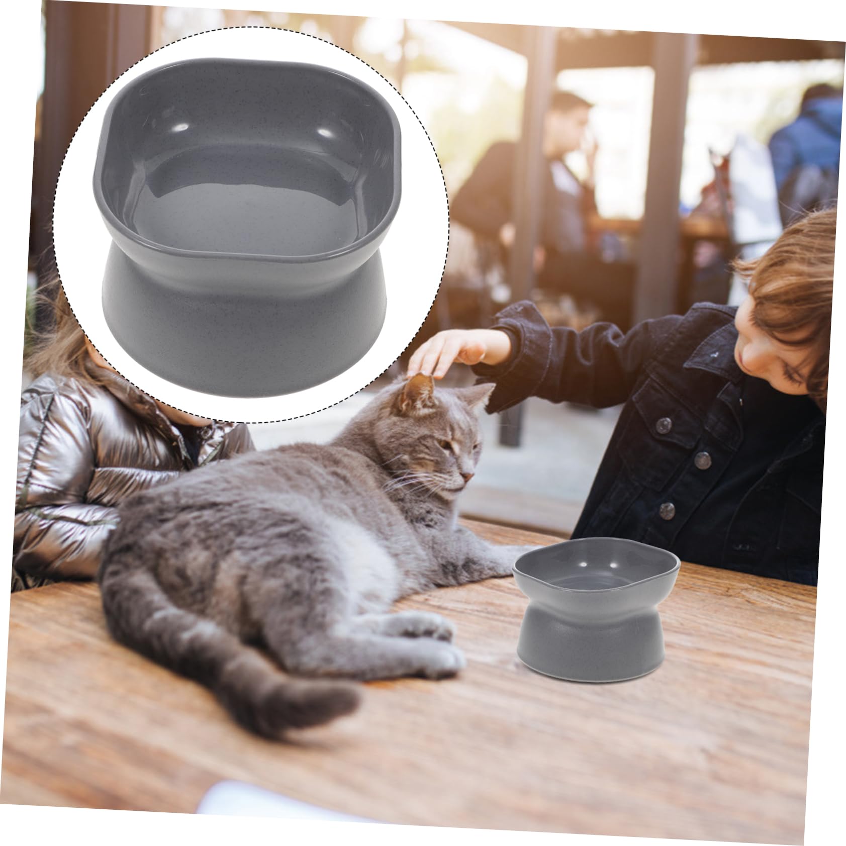 TOYANDONA Oblique Mouth Cat Bowl Dark Gray Durable Feeder with Non Slip Base for Controlled Food Capacity Pet Supplies