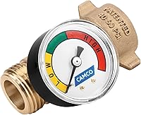 Camco 40064 Brass RV Water Pressure Regulator with Gauge - Protects Plumbing from High City Water (Lead-Free)